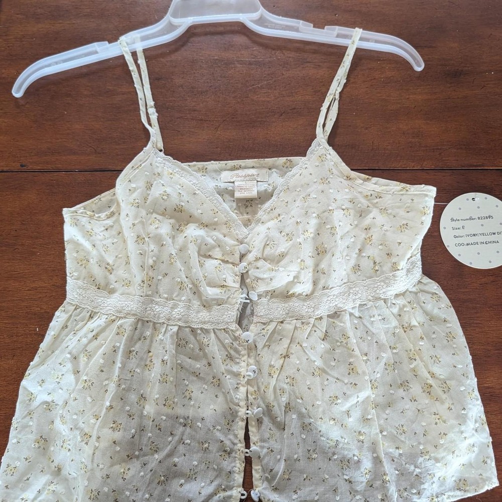 Passport Cotton Floral Calico Camisole Lace Trim Yellow Ivory B22895 Large